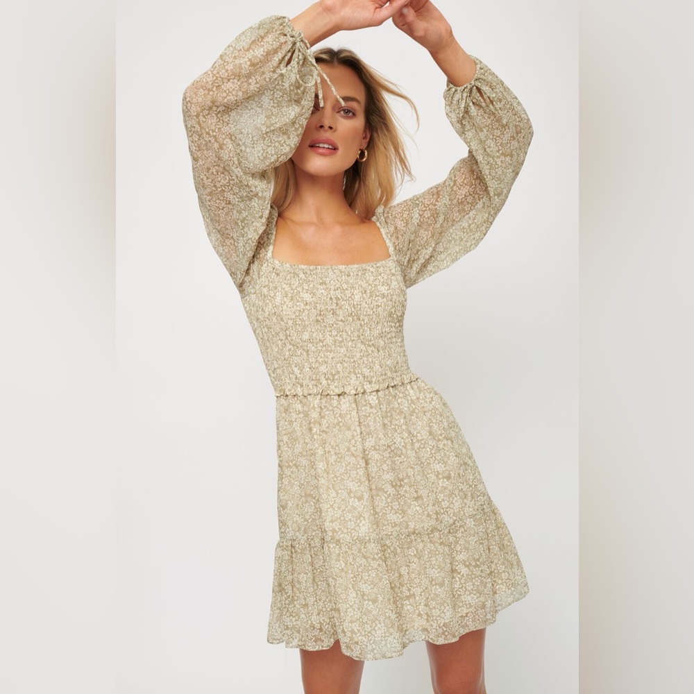 Dynamite Floral Green & Cream Dress